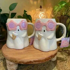 NEW Sunday Morning Girl Ghost Halloween Mug Flower Glasses pair NWT